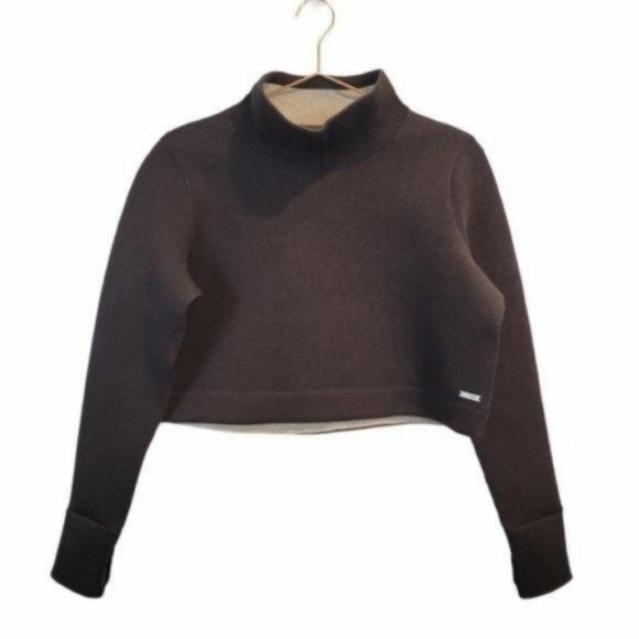 Sweaty Betty Tops - Sweaty Betty | Luxe Long Sleeve Mock Neck Crop Top Athletic Sweater Dark Gray